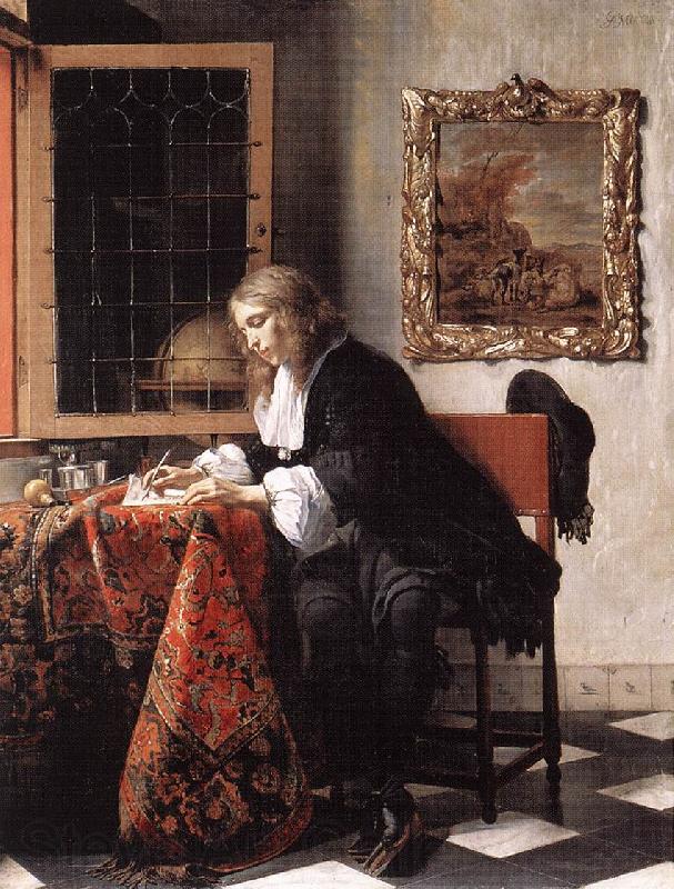 METSU, Gabriel Man Writing a Letter gsg Norge oil painting art